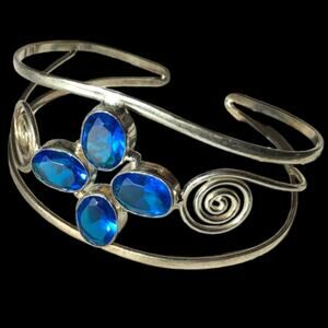 925 stamped large brilliant blue crystal cuff bracelet